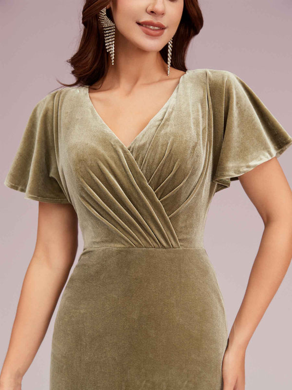 Sexy Short Sleeves Open Back Long Stretch Velvet Bridesmaid Dresses Online
