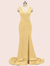 Sexy V-neck Criss Cross Side Slit Long Soft Satin Mermaid Formal Prom Dresses Online