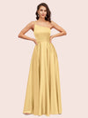 Fancy One Shoulder A-Line Long Soft Satin Party Prom Dresses 2023