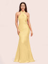 Sexy Backless Halter Long Mermaid Satin Graduation Prom Dresses Online