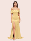 Elegant Soft Satin Off Shoulder Long Mermaid Graduation Prom Dresses With Slit