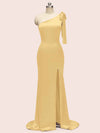 Sexy Mermaid One Shoulder Long Stretch Satin Formal Prom Dresses With Slit
