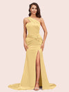 Sexy Mermaid One Shoulder Long Soft Satin Side Slit Bridesmaid Dresses Online For Sale