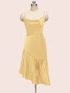 Elegant Spaghetti straps Asymmetrical Short Soft Satin Bridesmaid Dresses Online
