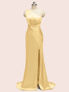 Sexy Side Slit Mermaid One Shoulder Long Soft Satin Bridesmaid Dresses Online