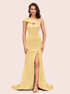 Sexy Mermaid One Shoulder Long Soft Satin Evening Prom Dresses With Slit