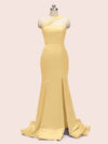 Elegant One Shoulder Side Slit Long Soft Satin Mermaid Bridesmaid Dresses