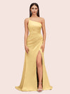 Soft Satin One Shoulder Side Slit Silky Long Mermaid Bridesmaid Dresses Online For Sale