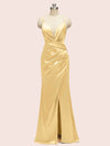 Sexy Mermaid Spaghetti Strap Side Slit Satin Long Formal Dresses For Women
