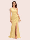 Elegant One Shoulder Mermaid Side Slit Soft Satin Bridesmaid Dresses For Sale