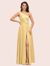 Elegant One Shoulder Side Slit Long Soft Satin Party Prom Dresses 2023