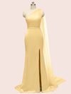 Elegant One Shoulder Unique Long Soft Satin Mermaid Bridesmaid Dresses Online