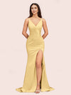 Sexy Mermaid V-neck Side Slit Long Soft Satin Bridesmaid Dresses Online For Sale