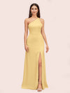 Simple Silky Satin One Shoulder Long Side Slit Bridesmaid Dresses Online
