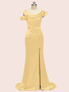 Sexy Side Slit Mermaid Long Soft Satin Women's Evening Prom Dresses With Slit