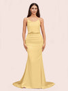 Sexy Backless Mermaid Spaghetti Straps Long Soft Satin Formal Prom Dresses Online