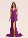 Sexy Backless Side Slit V-Neck Off Shoulder Jersey Long Mermaid Bridesmaid DressesSide Slit