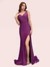 Sexy Backless V-neck Side Slit Stretchy Jersey Long Mermaid Party Prom Dresses