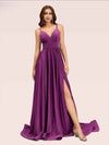 Sexy Side Slit Spaghetti Straps V-neck Jersey Long Bridesmaid Dresses Online For Sale