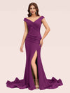 Sexy V-neck Side Slit Stretchy Jersey Long Mermaid Bridesmaid Dresses