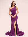 Sexy Side Slit One Shoulder Stretch Jersey Long Graduation Prom Dresses Online