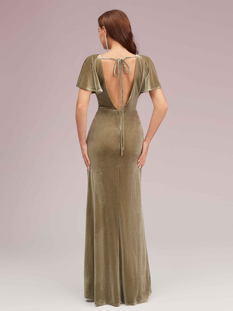 Sexy Short Sleeves Open Back Long Stretch Velvet Formal Prom Dresses Online Sexy Short Sleeves Open Back Long Stretch Velvet Formal Prom Dresses Online