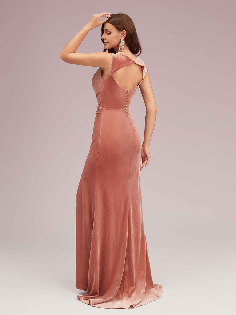 Sexy Open Back Cowl Side Slit Long Mermaid Velvet Party Prom Dresses 2023 Sexy Open Back Cowl Side Slit Long Mermaid Velvet Party Prom Dresses 2023
