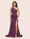 Sexy Side Slit Mermaid One Shoulder Long Soft Satin Bridesmaid Dresses Online For Sale