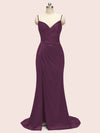 Sexy Mermaid Spaghetti Strap Long Side Slit Soft Satin Formal Prom Dresses Online