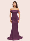 Sexy Off Shoulder Mermaid Long Silky Satin Formal Prom Dresses 2023