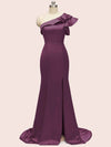Sexy Side Slit One Shoulder Mermaid Long Soft Satin Graduation Prom Dresses Online