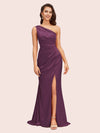 Elegant One Shoulder Mermaid Side Slit Soft Satin Bridesmaid Dresses