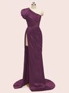 Elegant One Shoulder Side Slit Mermaid Soft Satin Bridesmaid Dresses Online