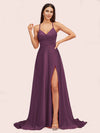 Elegant A-line Spaghetti Straps Long Soft Satin Bridesmaid Dresses With Slit