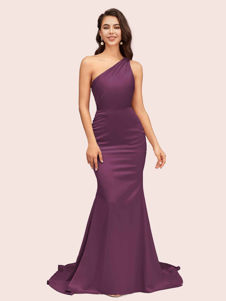 Elegant Single Shoulder Mermaid Satin Bridesmaid Dresses Elegant Single Shoulder Mermaid Satin Bridesmaid Dresses