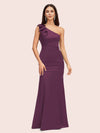 Elegant One Shoulder Mermaid Long Soft Satin Bridesmaid Dresses Online