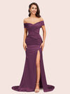 Sexy Side Slit Mermaid Off Shoulder Long Soft Satin Bridesmaid Dresses Online For Sale