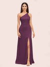 Simple Silky Satin One Shoulder Long Side Slit Bridesmaid Dresses Online