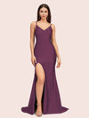 Simple Mermaid Spaghetti Straps Side Slit Long Soft Satin Formal Prom Dresses 2023