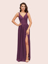 Sexy V Neck Long Soft Satin Side Slit Graduation Prom Dresses Online
