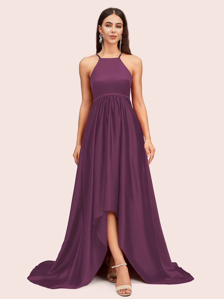 Sexy High Low Halter Satin Bridesmaid Dresses Online Sexy High Low Halter Satin Bridesmaid Dresses Online