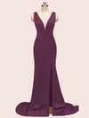 Sexy V-neck Criss Cross Side Slit Long Siky Satin Mermaid Bridesmaid Dresses Online