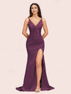 Sexy Mermaid V-neck Side Slit Long Soft Satin Graduation Prom Dresses Online