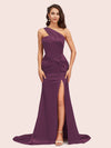 Sexy Mermaid One Shoulder Long Soft Satin Side Slit Formal Prom Dresses Online