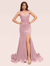 Sexy V-neck Side Slit Stretchy Jersey Long Mermaid Bridesmaid Dresses Online