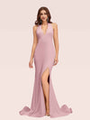 Sexy Backless Side Slit V-Neck Off Shoulder Jersey Long Mermaid Bridesmaid DressesSide Slit