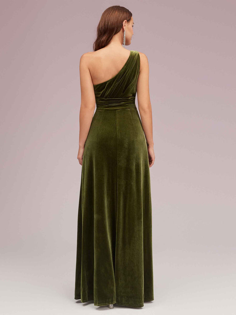 Elegant One Shoulder Long A-line Velvet Bridesmaid Dresses Online Elegant One Shoulder Long A-line Velvet Bridesmaid Dresses Online