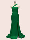 Sexy One Shoulder Side Slit Long Soft Satin Mermaid Graduation Prom Dresses