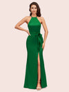 Simple Open Back Mermaid Halter Side Slit Long Soft Satin Bridesmaid Dresses Online