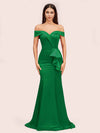 Elegant Soft Satin Mermaid Off Shoulder Unique Long Bridesmaid Dresses Online